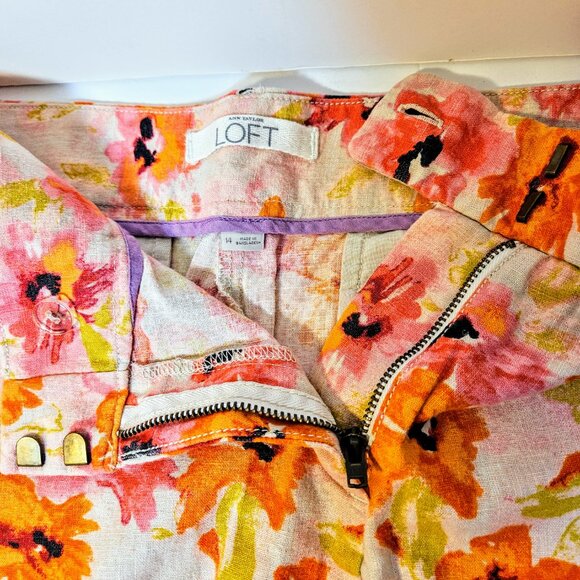 Ann Taylor Loft Floral Print Linen Blend Shorts Pink Orange Plus Size 14 - Picture 3 of 6